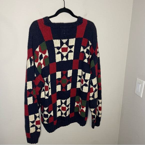 Vintage Tommy Hilfiger Hand Knit Sweater Patchwork Pullover Unisex Size L Retro - Picture 5 of 9